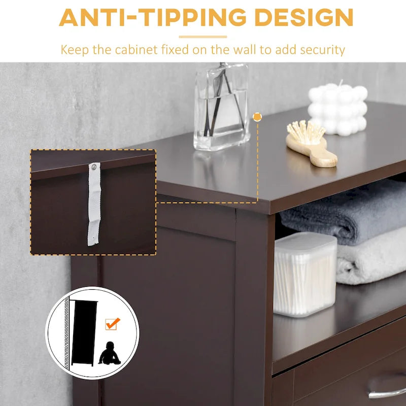 Modern Bathroom Storage Cabinet Free Standing Cupboard with Drawer and Adjustable Shelf - 11.75*23.5*42.75