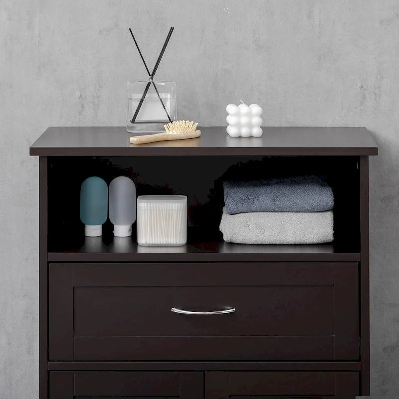 Modern Bathroom Storage Cabinet Free Standing Cupboard with Drawer and Adjustable Shelf - 11.75*23.5*42.75