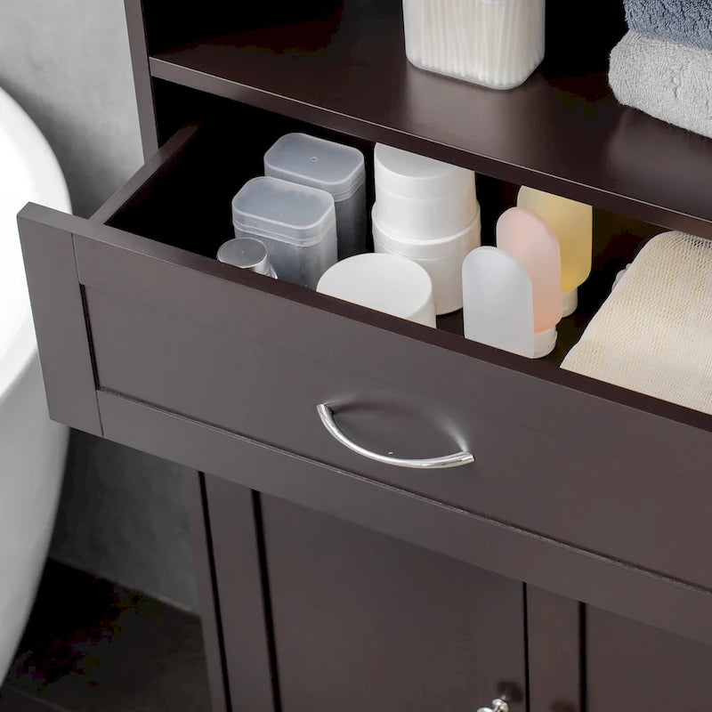 Modern Bathroom Storage Cabinet Free Standing Cupboard with Drawer and Adjustable Shelf - 11.75*23.5*42.75