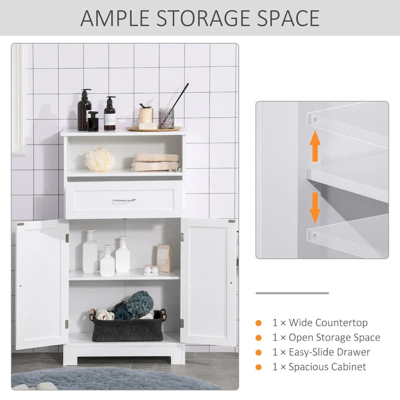 Modern Bathroom Storage Cabinet Free Standing Cupboard with Drawer and Adjustable Shelf - 11.75*23.5*42.75