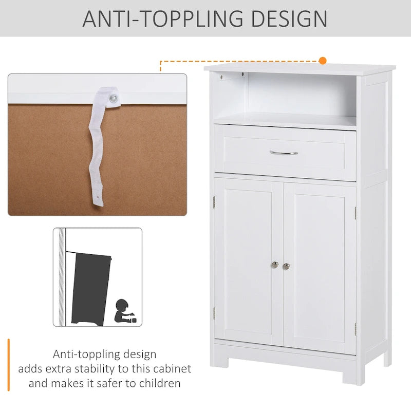 Modern Bathroom Storage Cabinet Free Standing Cupboard with Drawer and Adjustable Shelf - 11.75*23.5*42.75