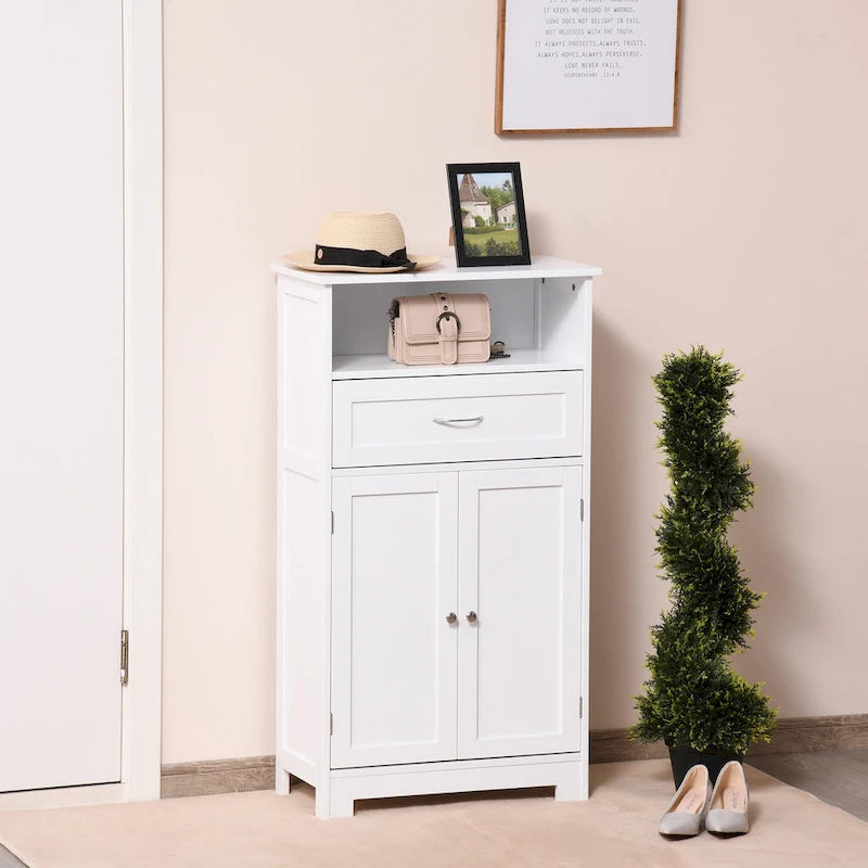 Modern Bathroom Storage Cabinet Free Standing Cupboard with Drawer and Adjustable Shelf - 11.75*23.5*42.75