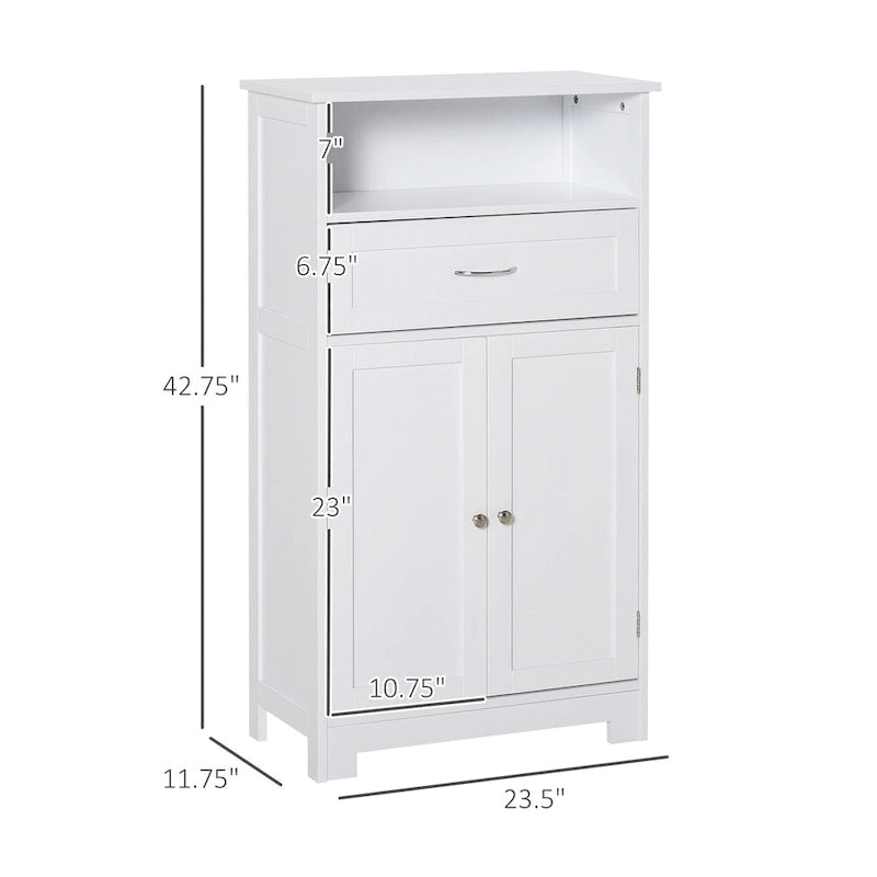 Modern Bathroom Storage Cabinet Free Standing Cupboard with Drawer and Adjustable Shelf - 11.75*23.5*42.75