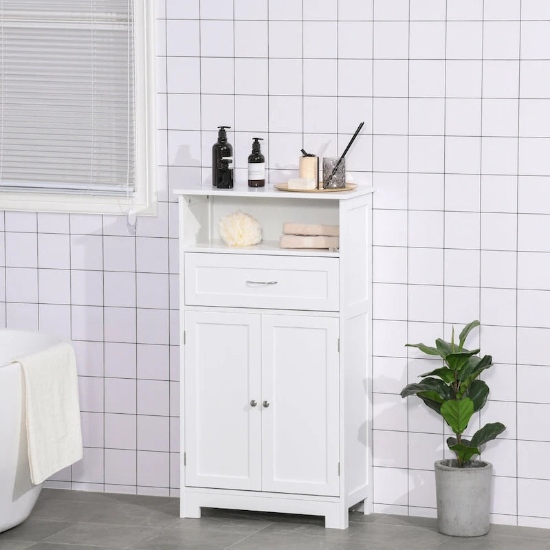 Modern Bathroom Storage Cabinet Free Standing Cupboard with Drawer and Adjustable Shelf - 11.75*23.5*42.75