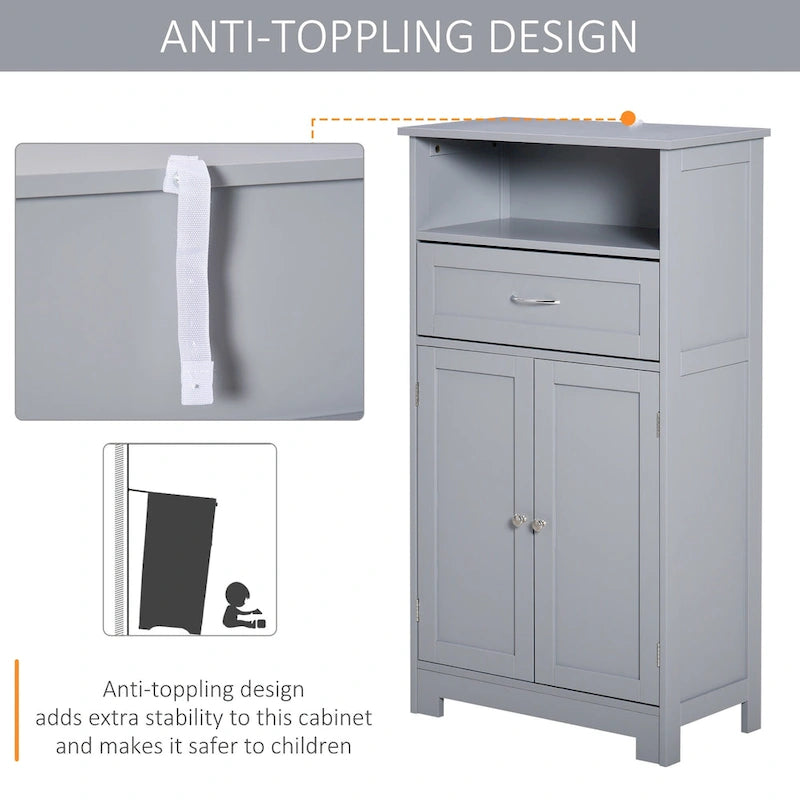 Modern Bathroom Storage Cabinet Free Standing Cupboard with Drawer and Adjustable Shelf - 11.75*23.5*42.75