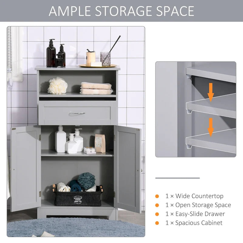 Modern Bathroom Storage Cabinet Free Standing Cupboard with Drawer and Adjustable Shelf - 11.75*23.5*42.75