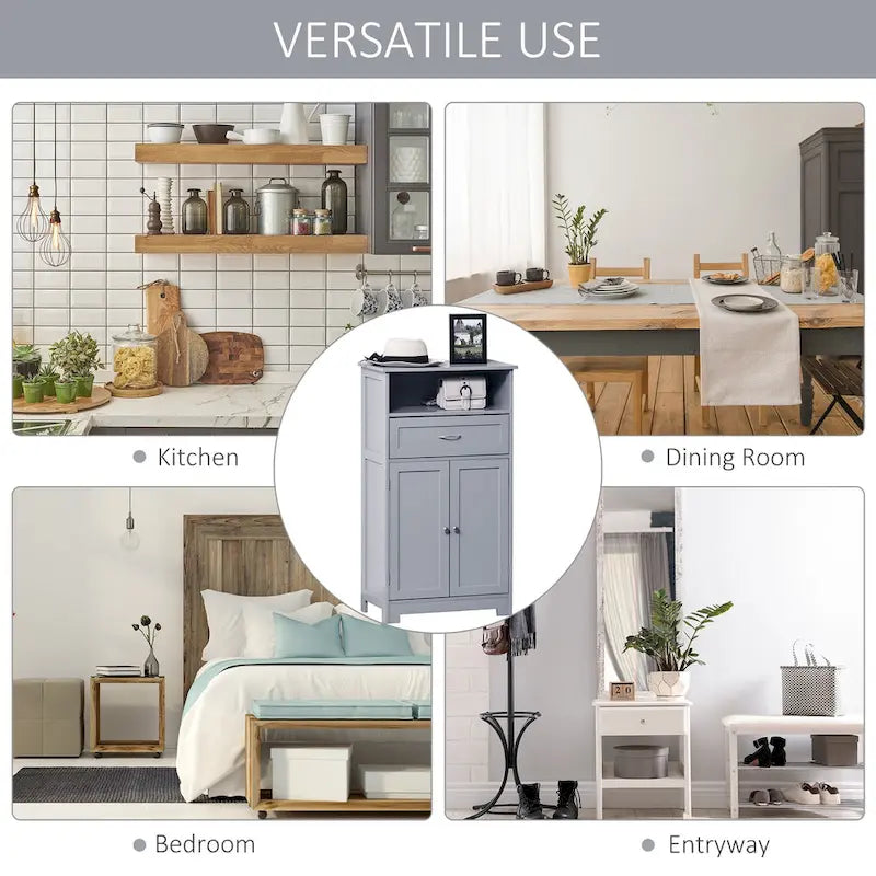 Modern Bathroom Storage Cabinet Free Standing Cupboard with Drawer and Adjustable Shelf - 11.75*23.5*42.75