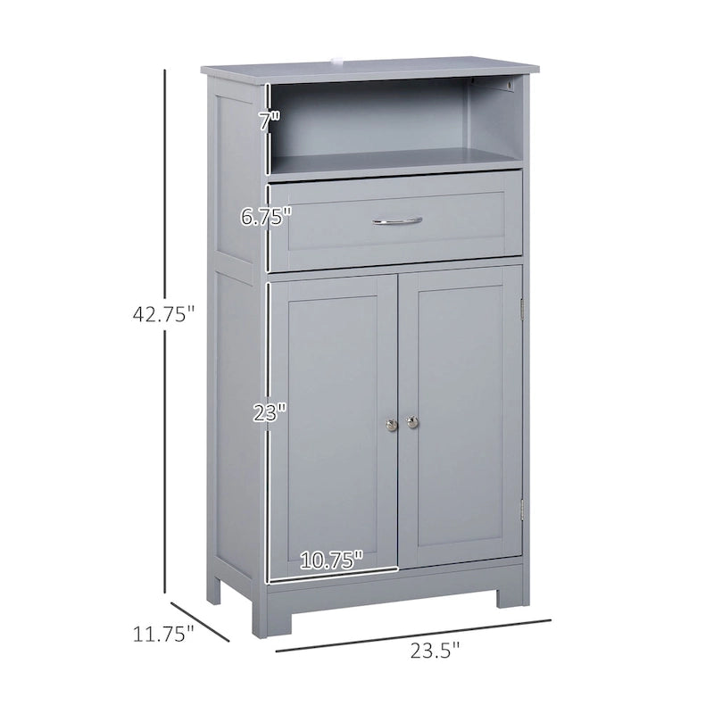 Modern Bathroom Storage Cabinet Free Standing Cupboard with Drawer and Adjustable Shelf - 11.75*23.5*42.75