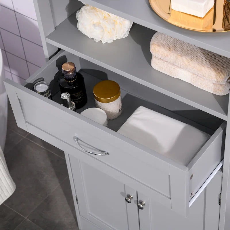 Modern Bathroom Storage Cabinet Free Standing Cupboard with Drawer and Adjustable Shelf - 11.75*23.5*42.75