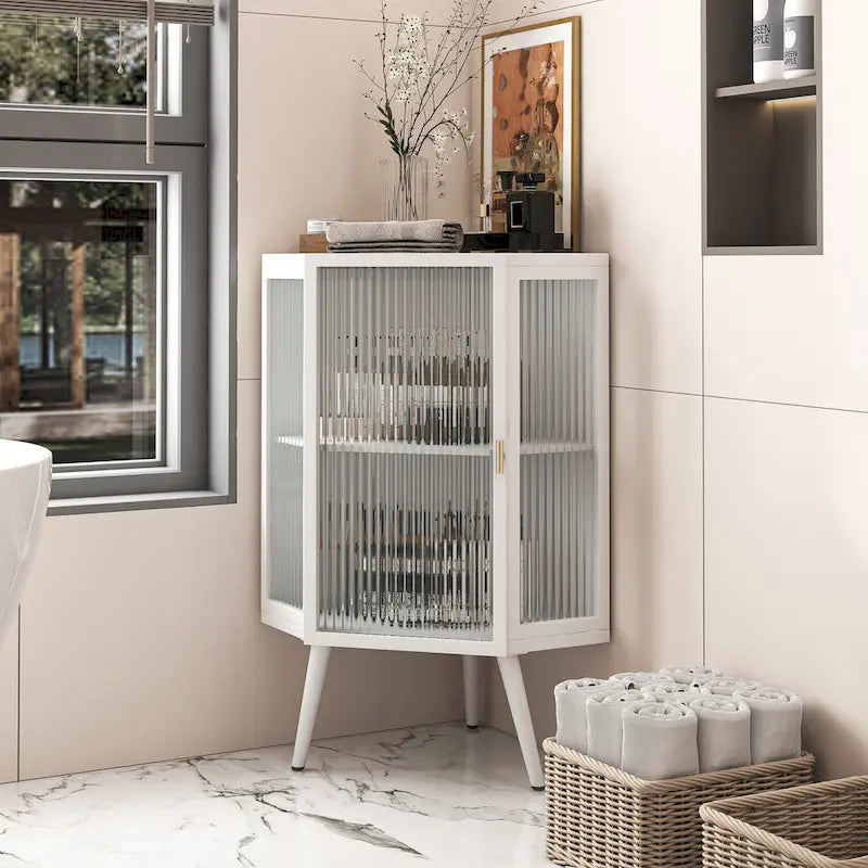 22.25 Floor Coner Cabinet with Tempered Glass Door