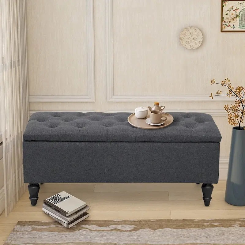 38 Fabric Upholstered Tufted Storage Bench