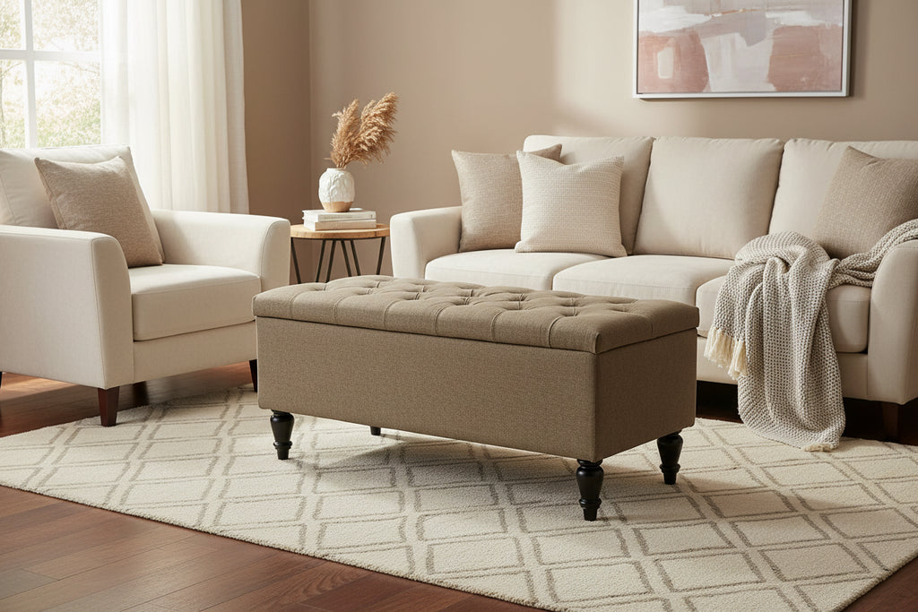 38 Fabric Upholstered Tufted Storage Bench