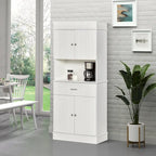 72 Kitchen Buffet with Hutch, Freestanding Pantry Cupboard with Utility Drawer, 2 Door Cabinets and Countertop, Brown