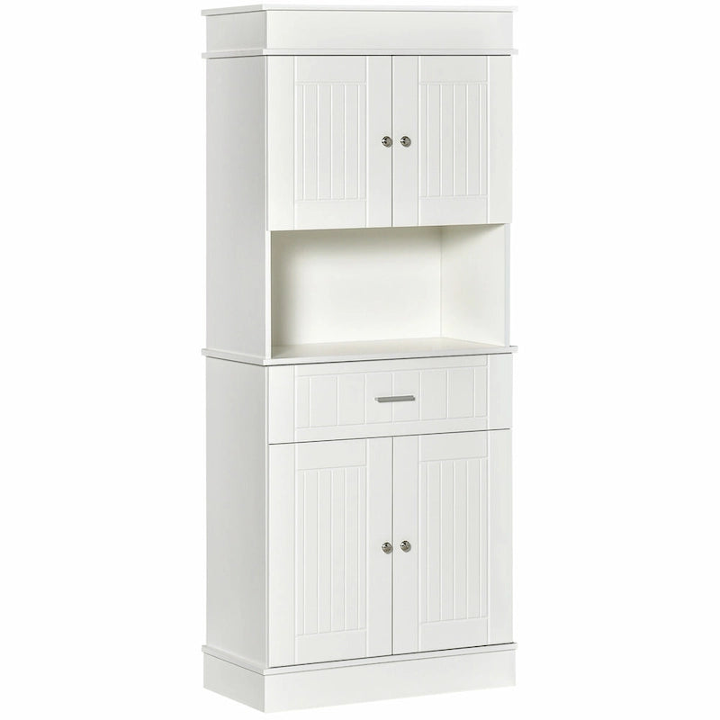 72 Kitchen Buffet with Hutch, Freestanding Pantry Cupboard with Utility Drawer, 2 Door Cabinets and Countertop, Brown