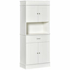 72 Kitchen Buffet with Hutch, Freestanding Pantry Cupboard with Utility Drawer, 2 Door Cabinets and Countertop, Brown
