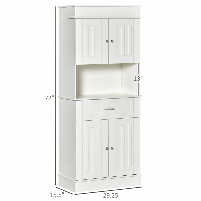72 Kitchen Buffet with Hutch, Freestanding Pantry Cupboard with Utility Drawer, 2 Door Cabinets and Countertop, Brown