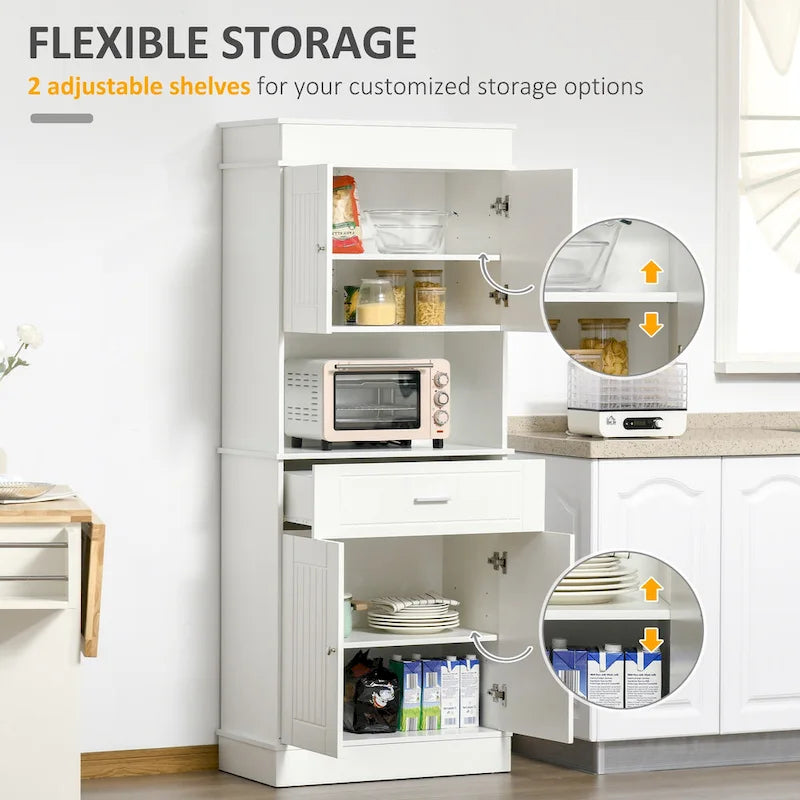 72 Kitchen Buffet with Hutch, Freestanding Pantry Cupboard with Utility Drawer, 2 Door Cabinets and Countertop, Brown