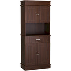 72 Kitchen Buffet with Hutch, Freestanding Pantry Cupboard with Utility Drawer, 2 Door Cabinets and Countertop, Brown