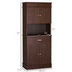 72 Kitchen Buffet with Hutch, Freestanding Pantry Cupboard with Utility Drawer, 2 Door Cabinets and Countertop, Brown