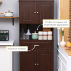 72 Kitchen Buffet with Hutch, Freestanding Pantry Cupboard with Utility Drawer, 2 Door Cabinets and Countertop, Brown