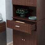 72 Kitchen Buffet with Hutch, Freestanding Pantry Cupboard with Utility Drawer, 2 Door Cabinets and Countertop, Brown