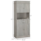 72 Kitchen Buffet with Hutch, Freestanding Pantry Cupboard with Utility Drawer, 2 Door Cabinets and Countertop, Brown