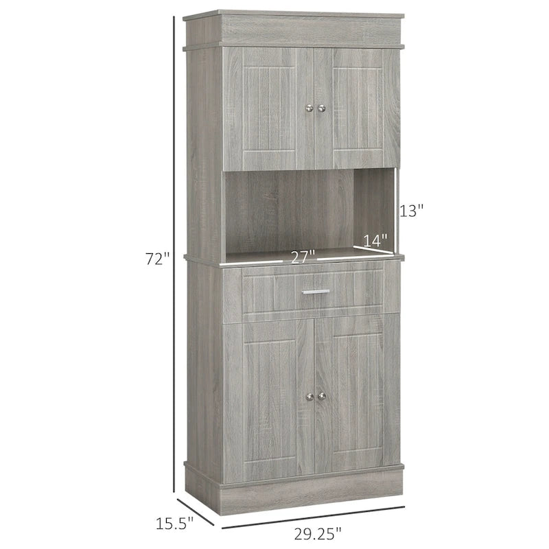 72 Kitchen Buffet with Hutch, Freestanding Pantry Cupboard with Utility Drawer, 2 Door Cabinets and Countertop, Brown