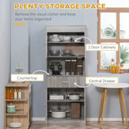72 Kitchen Buffet with Hutch, Freestanding Pantry Cupboard with Utility Drawer, 2 Door Cabinets and Countertop, Brown