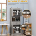 72 Kitchen Buffet with Hutch, Freestanding Pantry Cupboard with Utility Drawer, 2 Door Cabinets and Countertop, Brown