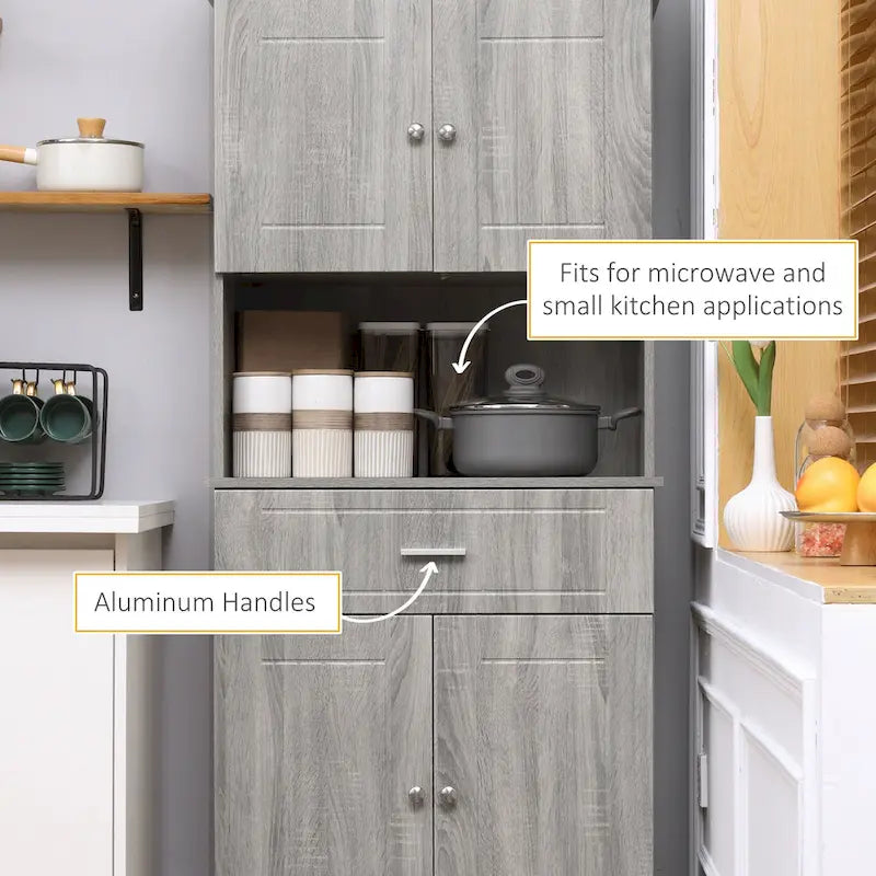 72 Kitchen Buffet with Hutch, Freestanding Pantry Cupboard with Utility Drawer, 2 Door Cabinets and Countertop, Brown