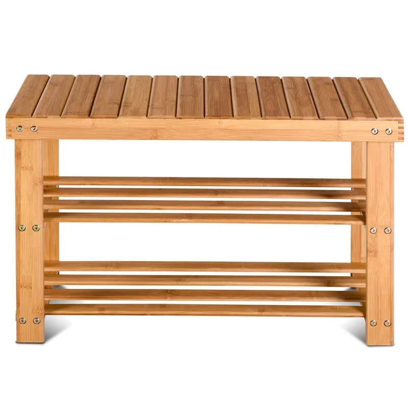 2-Tier Bamboo Shoe Bench Entryway Storage Racks - 27.5L x 11.0W x 18.0H