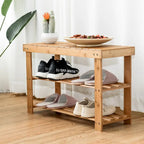2-Tier Bamboo Shoe Bench Entryway Storage Racks - 27.5L x 11.0W x 18.0H