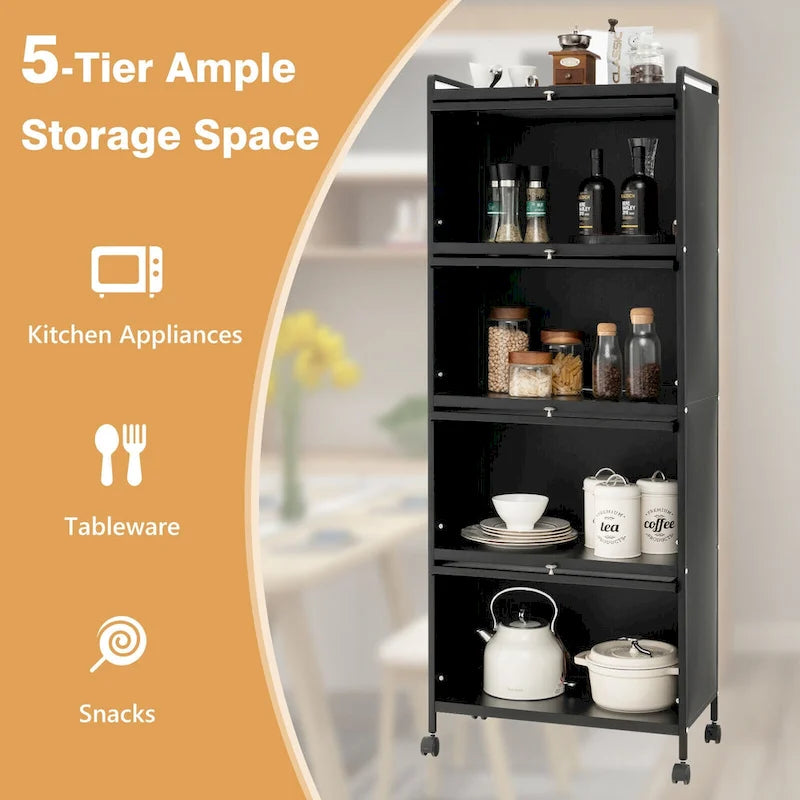 5-Tier Kitchen Baker's Rack with Flip-up PC Doors - 23.5 x 12.5 x 60.5 (L x W x H)