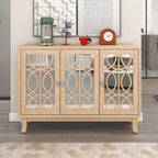 3 Door Mirrored Buffet Cabinet with Silver Handle
