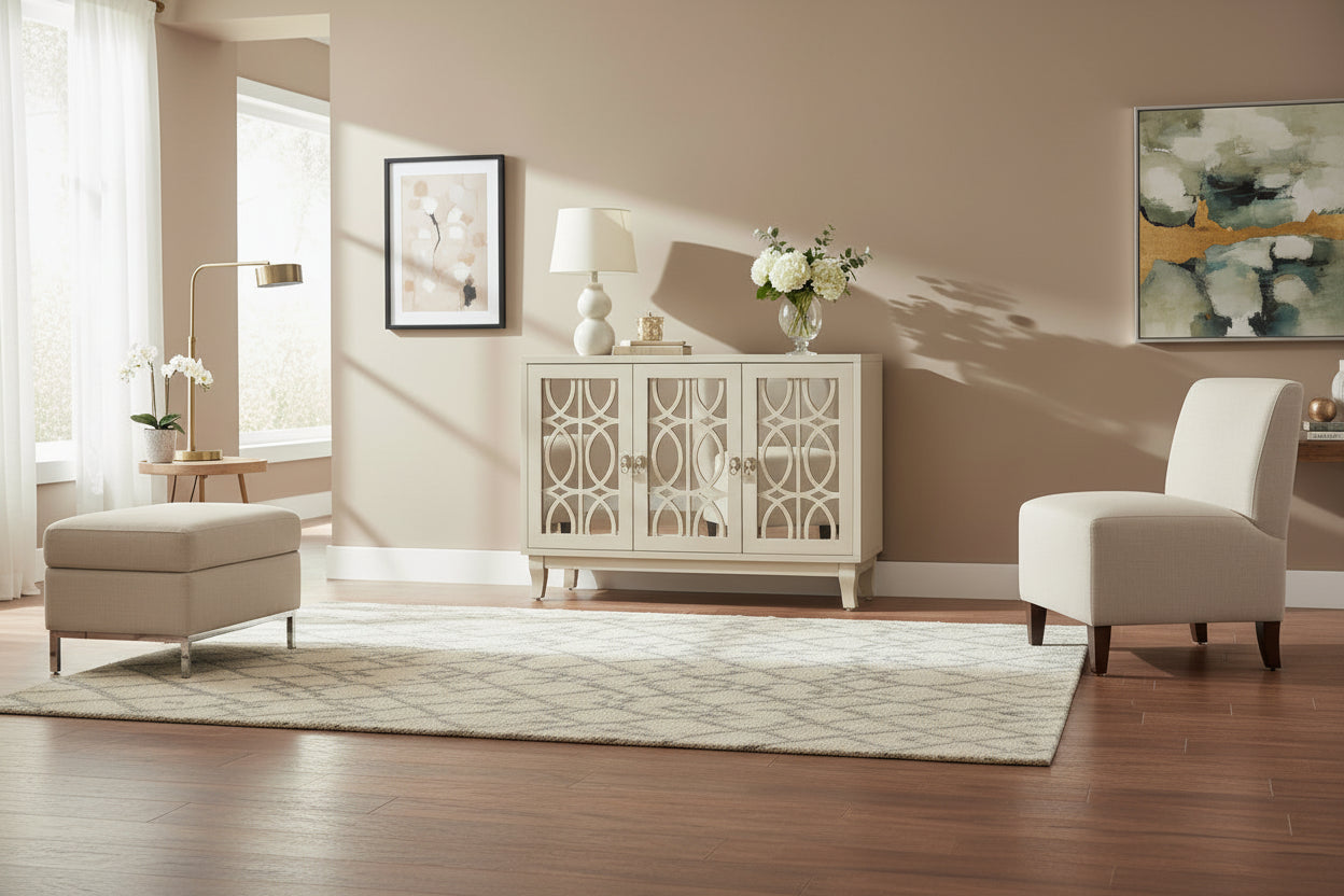 3 Door Mirrored Buffet Cabinet with Silver Handle