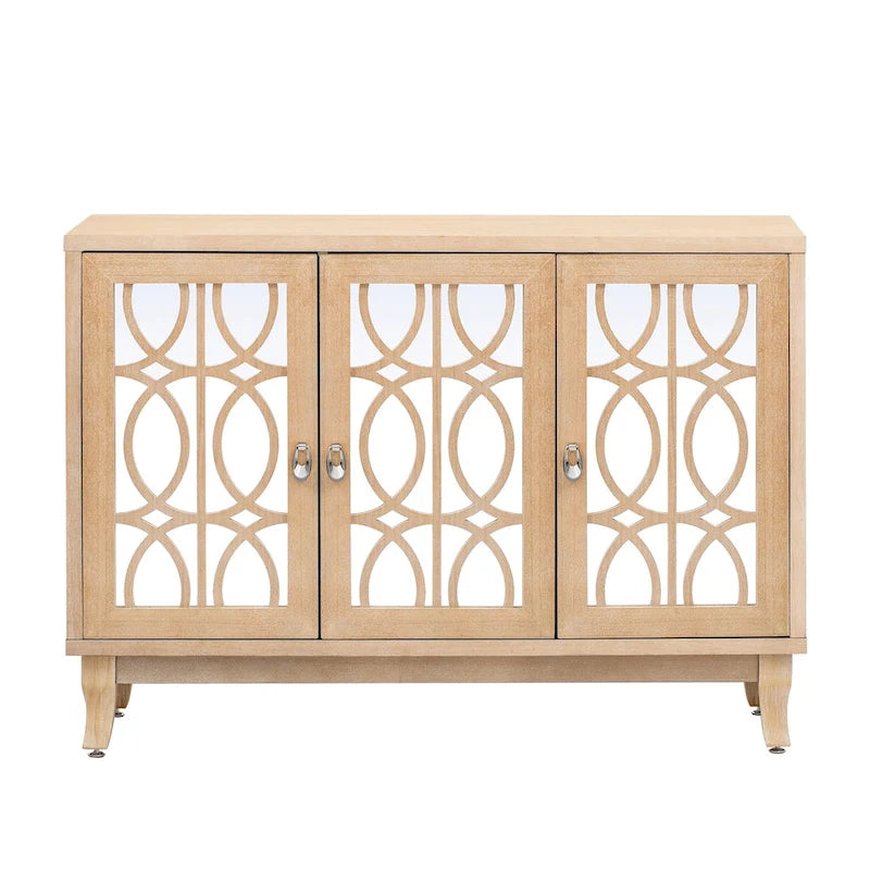 3 Door Mirrored Buffet Cabinet with Silver Handle