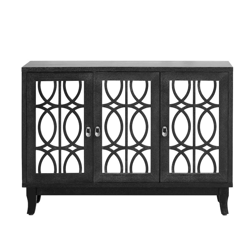 3 Door Mirrored Buffet Cabinet with Silver Handle