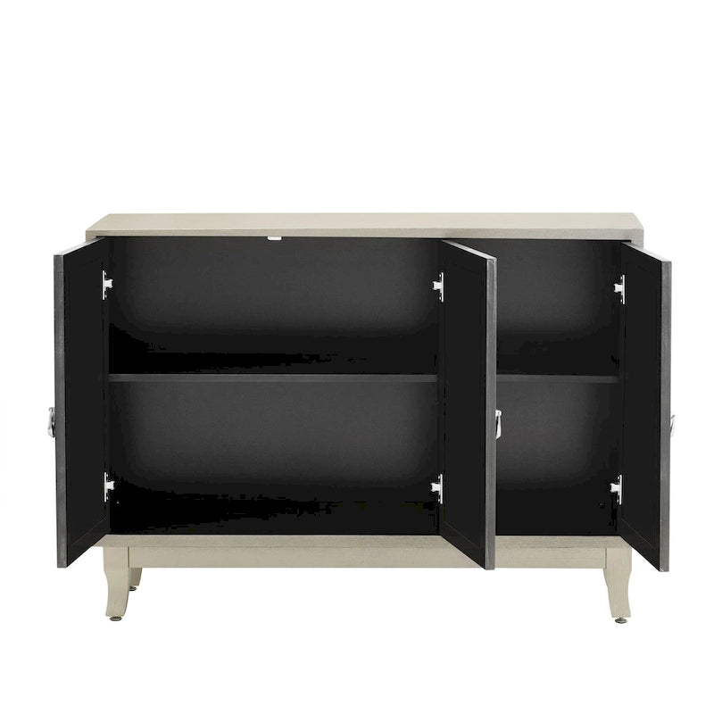 3 Door Mirrored Buffet Cabinet with Silver Handle