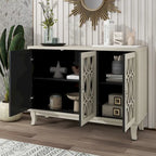 3 Door Mirrored Buffet Cabinet with Silver Handle