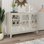 3 Door Mirrored Buffet Cabinet with Silver Handle