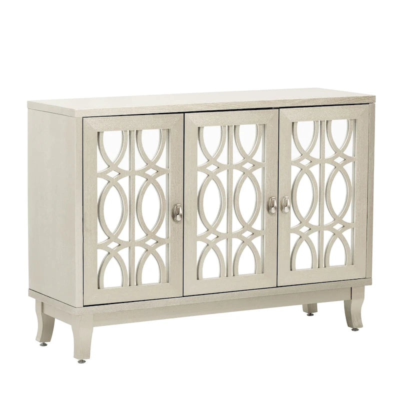 3 Door Mirrored Buffet Cabinet with Silver Handle