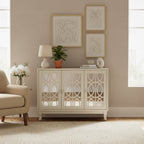 3 Door Mirrored Buffet Cabinet with Silver Handle