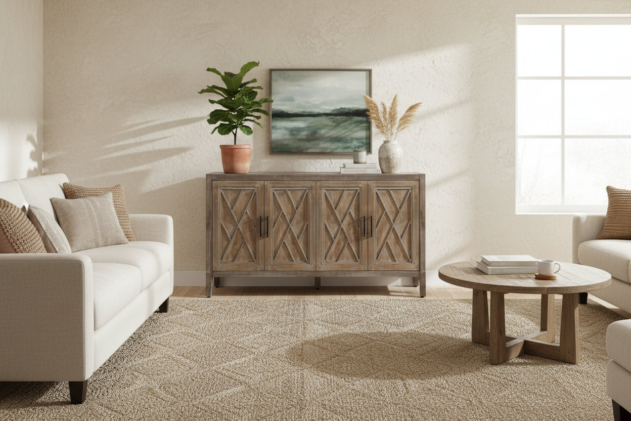 59.8in Vintage 4 Door Wooden Sideboard Living Room Entryway Cabinet