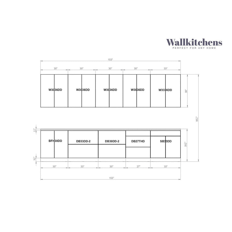 Kitchen Collection Natural Teak & Black Color Base Size 13Ft Wide - 153x24