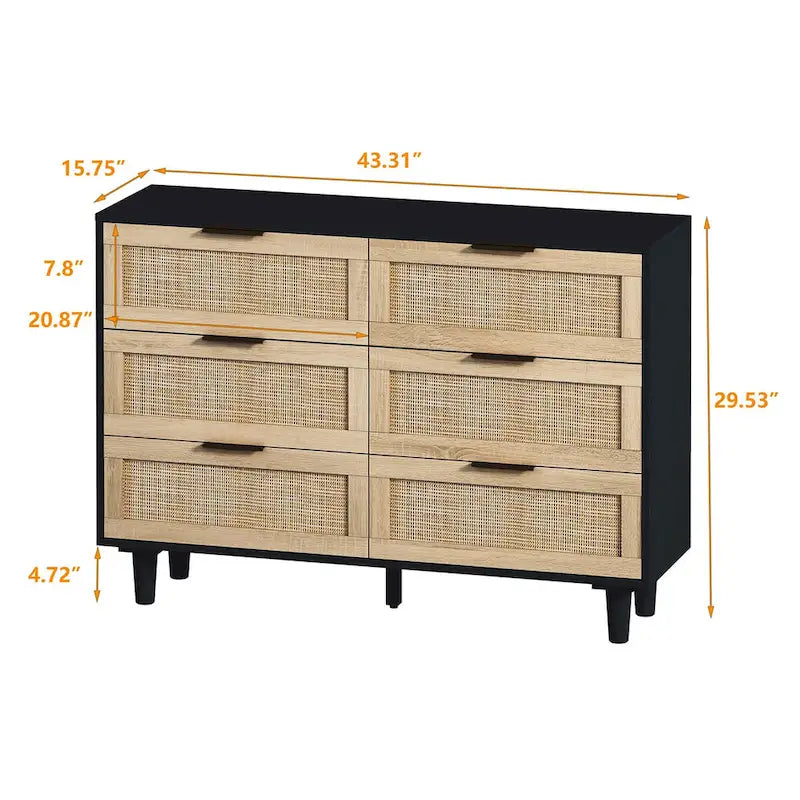 43.316-Drawers Rattan Storage Cabinet Rattan Drawer,for Bedroom,Living Room,Black