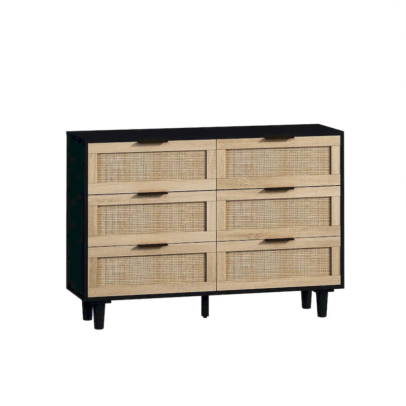 43.316-Drawers Rattan Storage Cabinet Rattan Drawer,for Bedroom,Living Room,Black