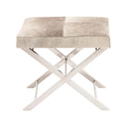 Leather Bench or Round Stool with Silver X-Shaped Stainless Steel Base — Beige or Gray