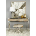 Leather Bench or Round Stool with Silver X-Shaped Stainless Steel Base — Beige or Gray