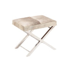 Leather Bench or Round Stool with Silver X-Shaped Stainless Steel Base — Beige or Gray
