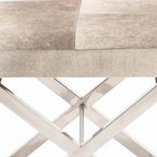 Leather Bench or Round Stool with Silver X-Shaped Stainless Steel Base — Beige or Gray